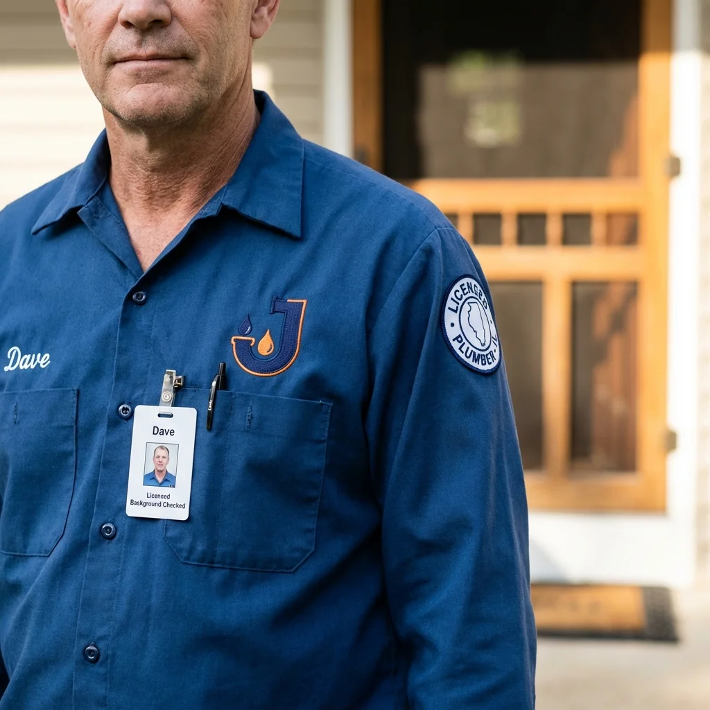 Licensed plumber showing ID badge in Saint Charles, IL