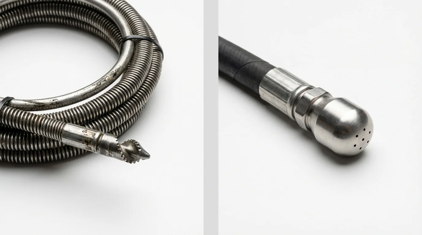 Drain snake cable and hydro jetting nozzle used for drain cleaning in Saint Charles, IL