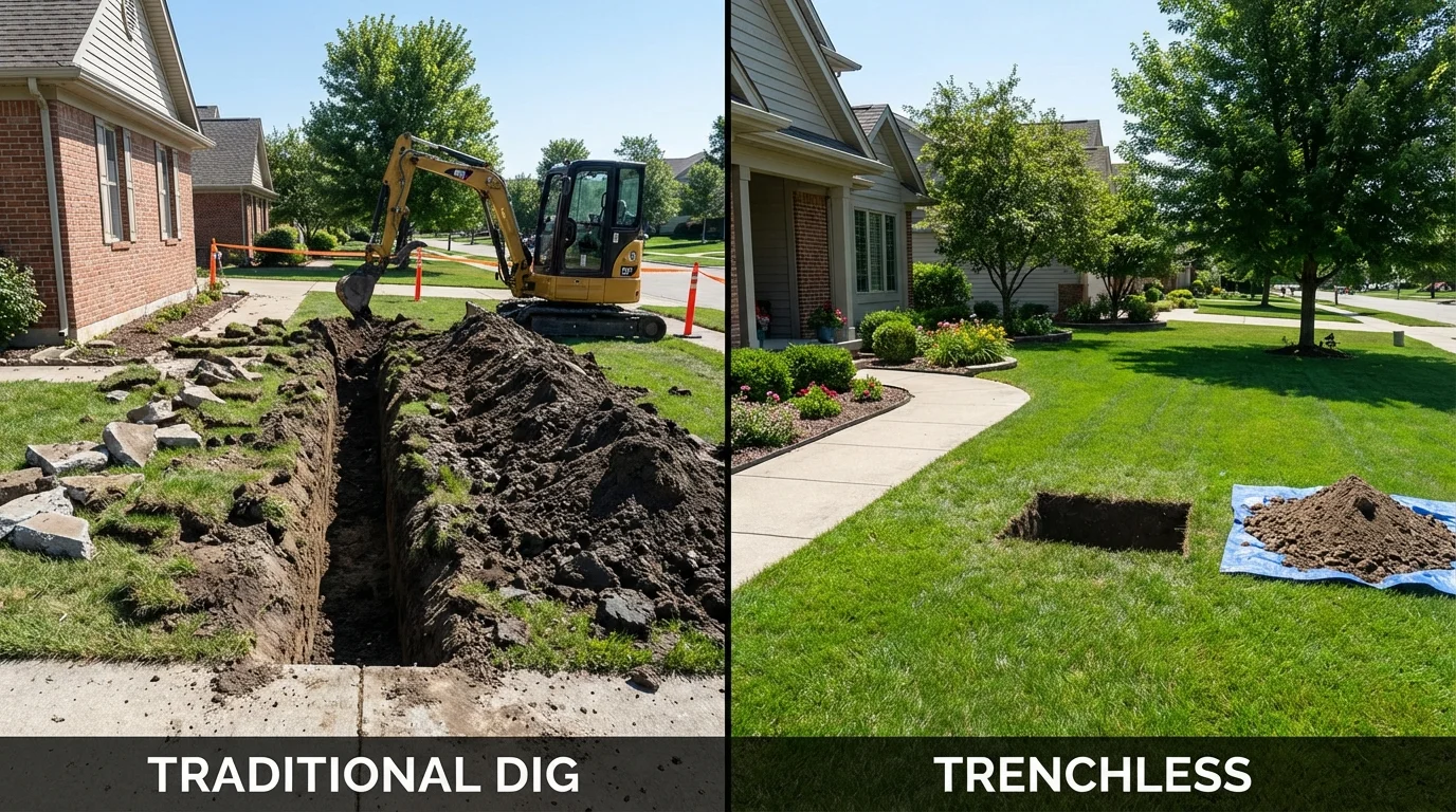 Trenchless sewer repair with minimal yard damage versus traditional excavation in Saint Charles, IL